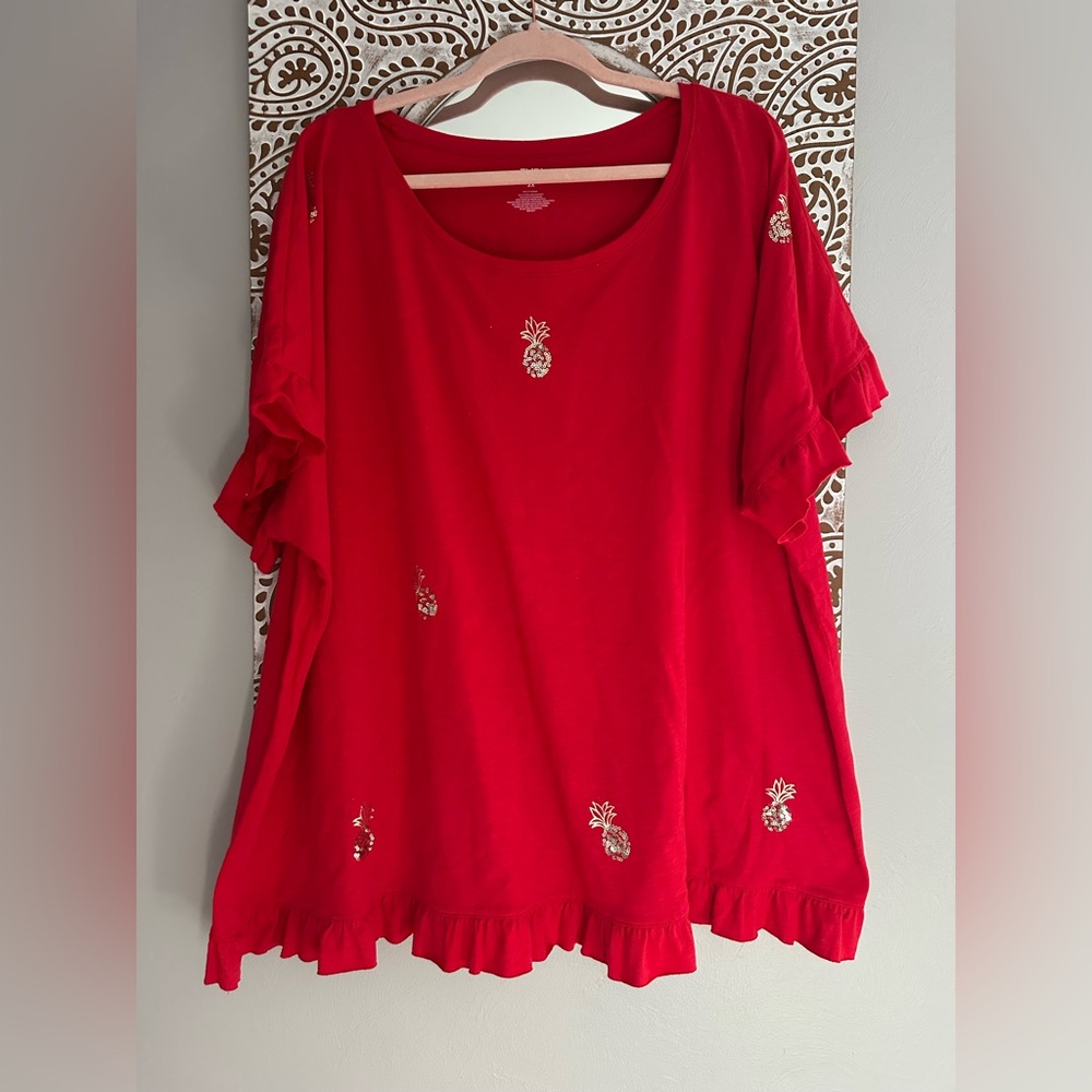 Red Pineapple Sequin Women's Top